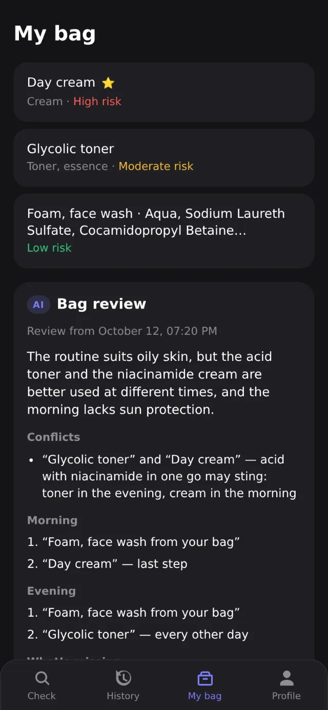 My bag and its review: conflicts and the morning and evening order